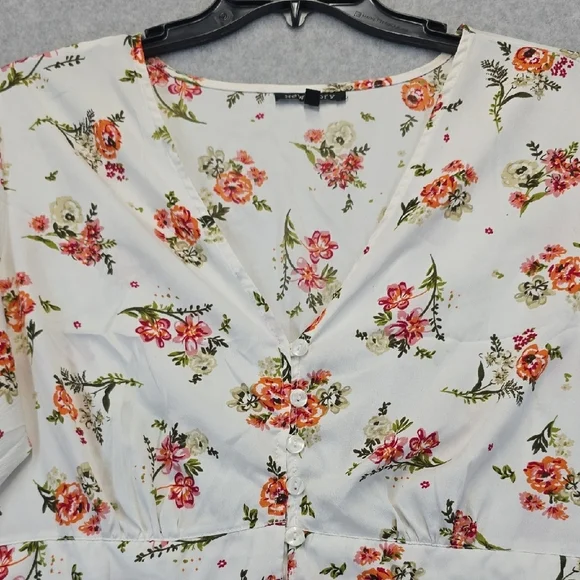 New Glory Plus Size Floral Tunic Top 2X White Button Front Boho - Picture 5 of 13